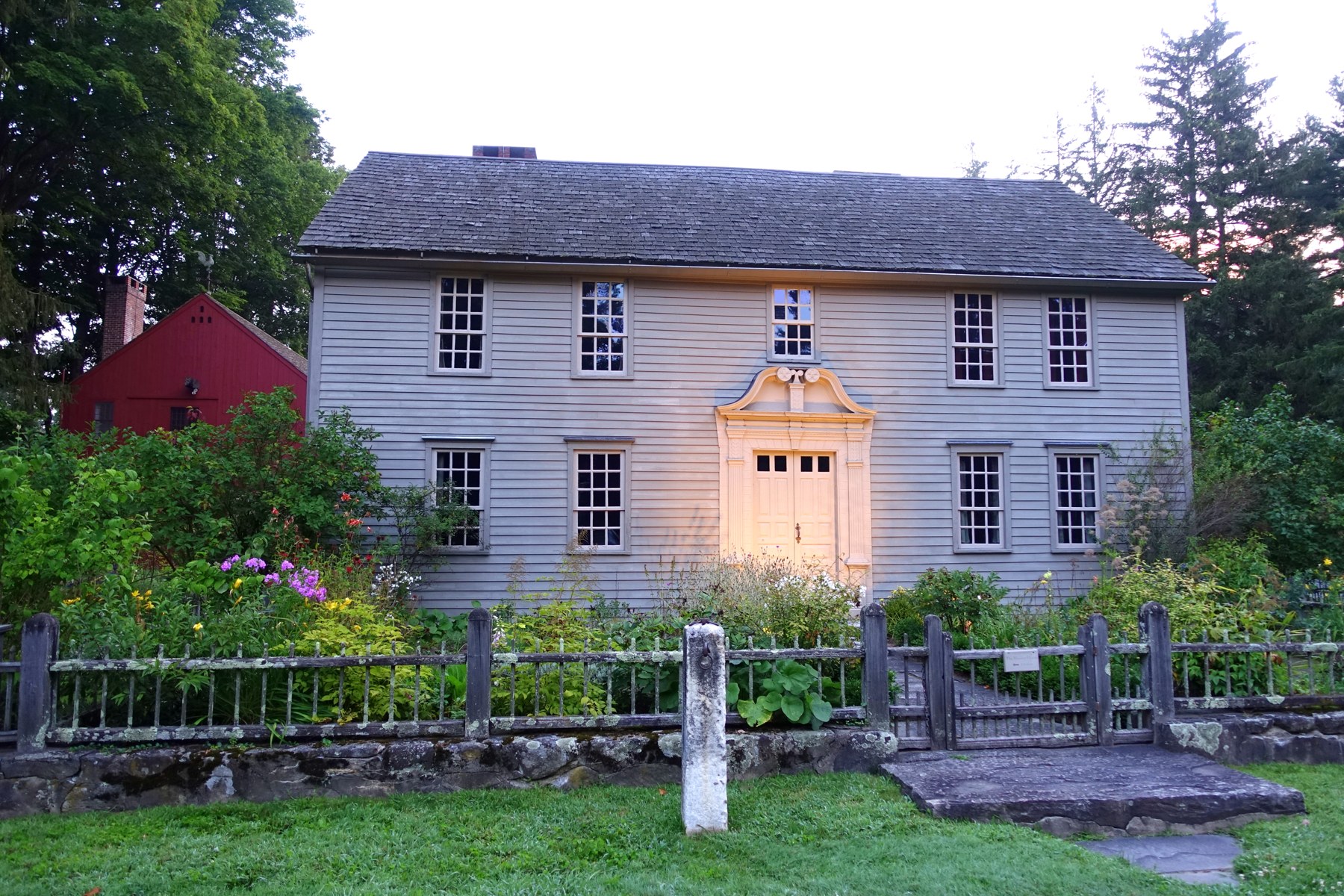 The Mission House exterior and garden in Stockbridge, Massachusetts.